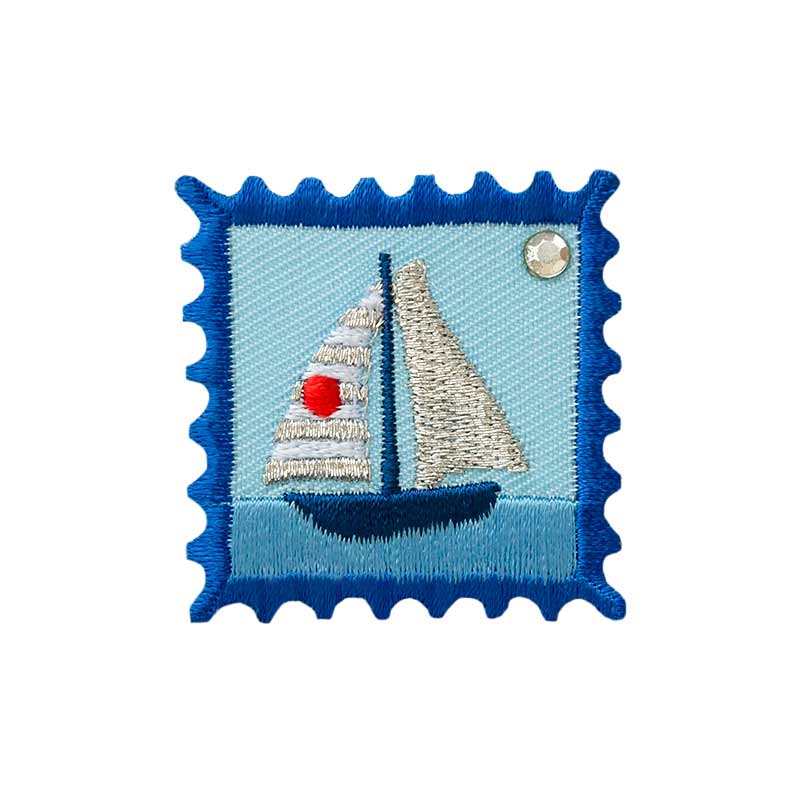 Applikation Briefmarke mit Segelschiff