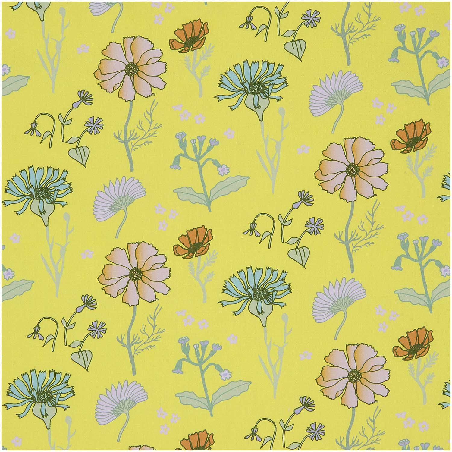 Stoffabschnitt 50 x 140 – Baumwolle –  Blumen gelb