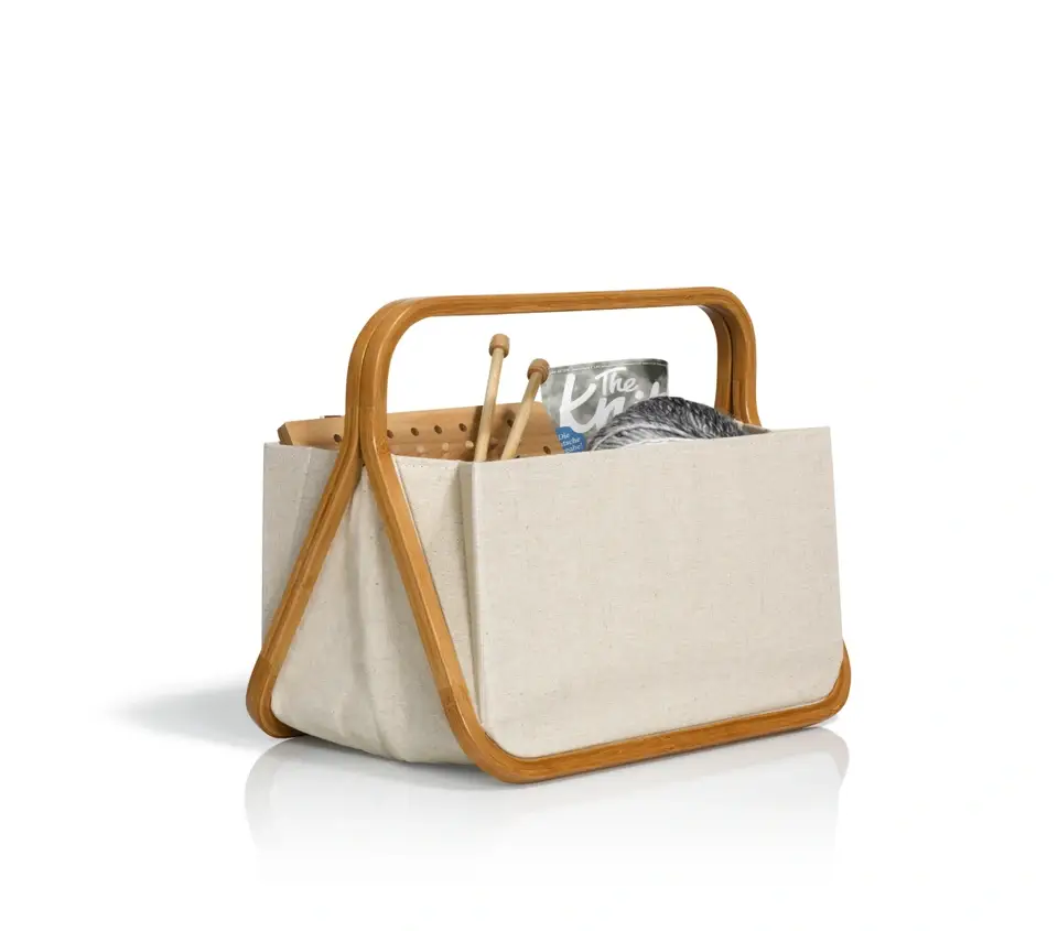 Fold & Store Basket Canvas & Bamboo